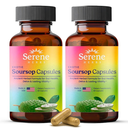 Serene Herbs Graviola Soursop Capsules Organic - Guanabana Extract Pills with Black Seed, Irish Moss & Moringa - 16 Herb Daily Supplements & Digestive Support - Vegan, Non-GMO (Pack of 1)