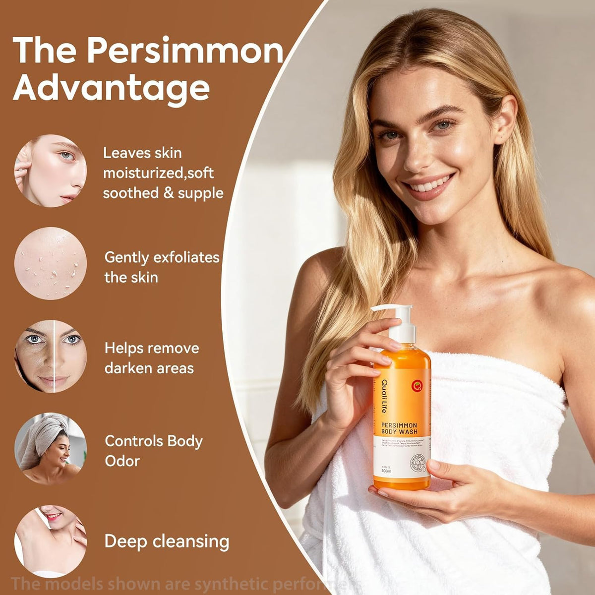 Persimmon Body Wash for Old People Smell, Natural Deodorant Bar Soap QualiLife