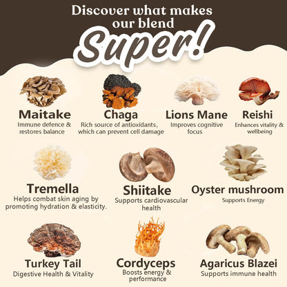 Suiyilary 10 Mushroom Coffee with Arabica w, Lion's Mane, Reishi, Mushroom Polysaccharides & More, Instant Mushrooms Powder for Focus, Immunity Boost, Suiyilary
