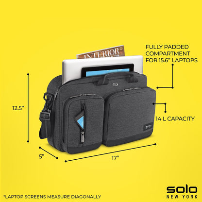 Solo New York Hybrid Briefcase Backpack - Laptop Carrying Bag for Women & Men, Fits 15.6" Computer, Adjustable - Duane, Black Gsupps Australia