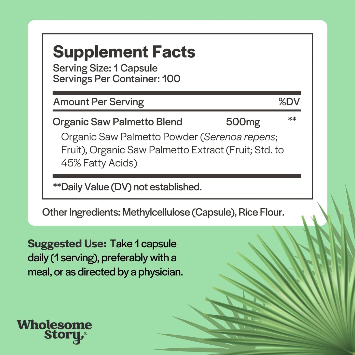 Saw Palmetto for Men and Women | Saw Palmetto Extract & Powder Blend | Hormonal Balance, Urinary Health & Androgen Support | Support Hair, Skin, and Nail Health | 500mg Capsules | 100 Day Supply
