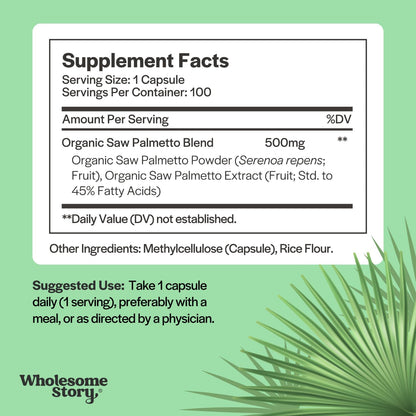 Saw Palmetto for Men and Women | Saw Palmetto Extract & Powder Blend | Hormonal Balance, Urinary Health & Androgen Support | Support Hair, Skin, and Nail Health | 500mg Capsules | 100 Day Supply