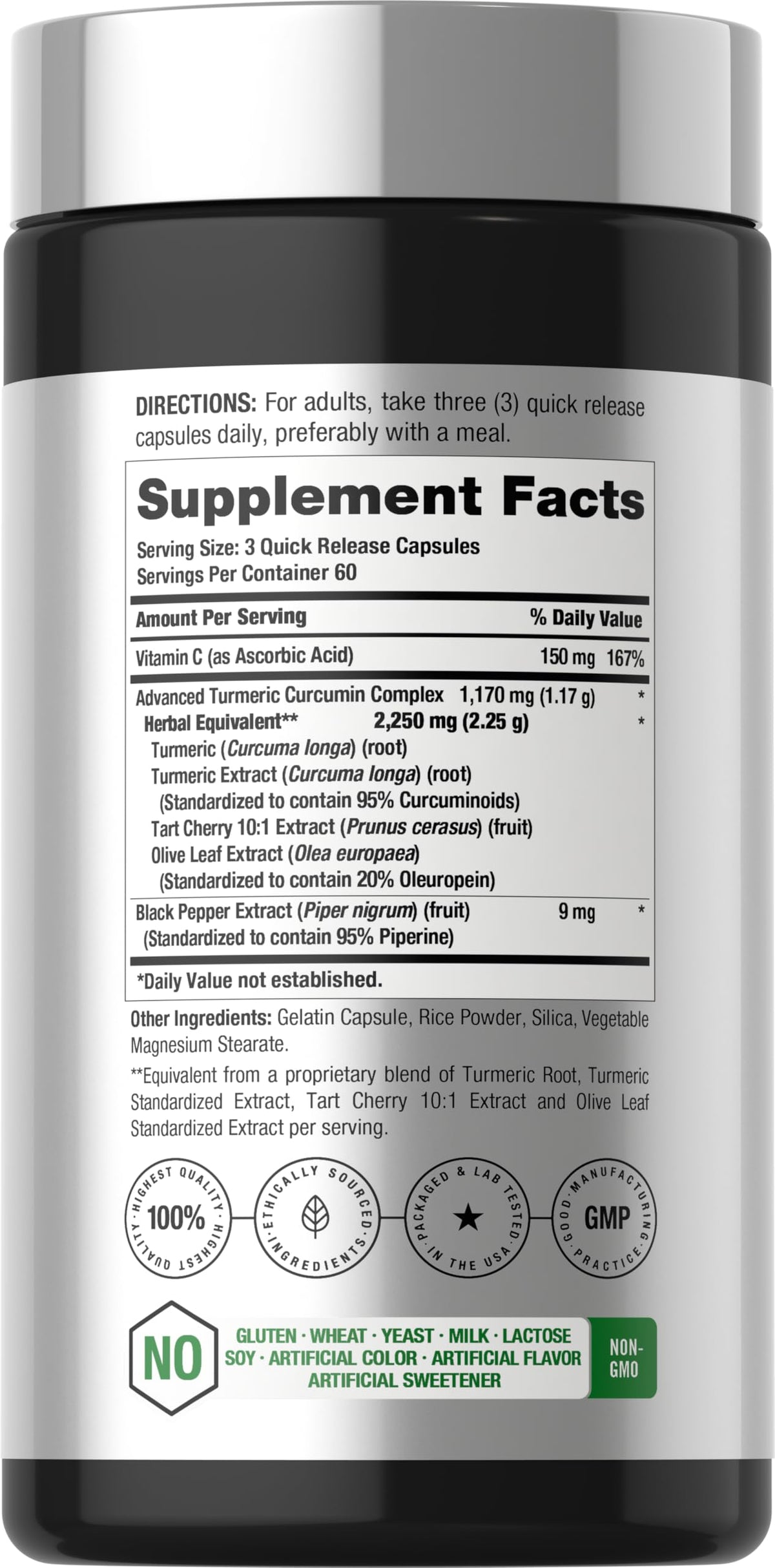 Horbäach Turmeric Curcumin Supplement | 180 Capsules | with Black Pepper & Tart Cherry | Non-GMO & Gluten Free Horbäach