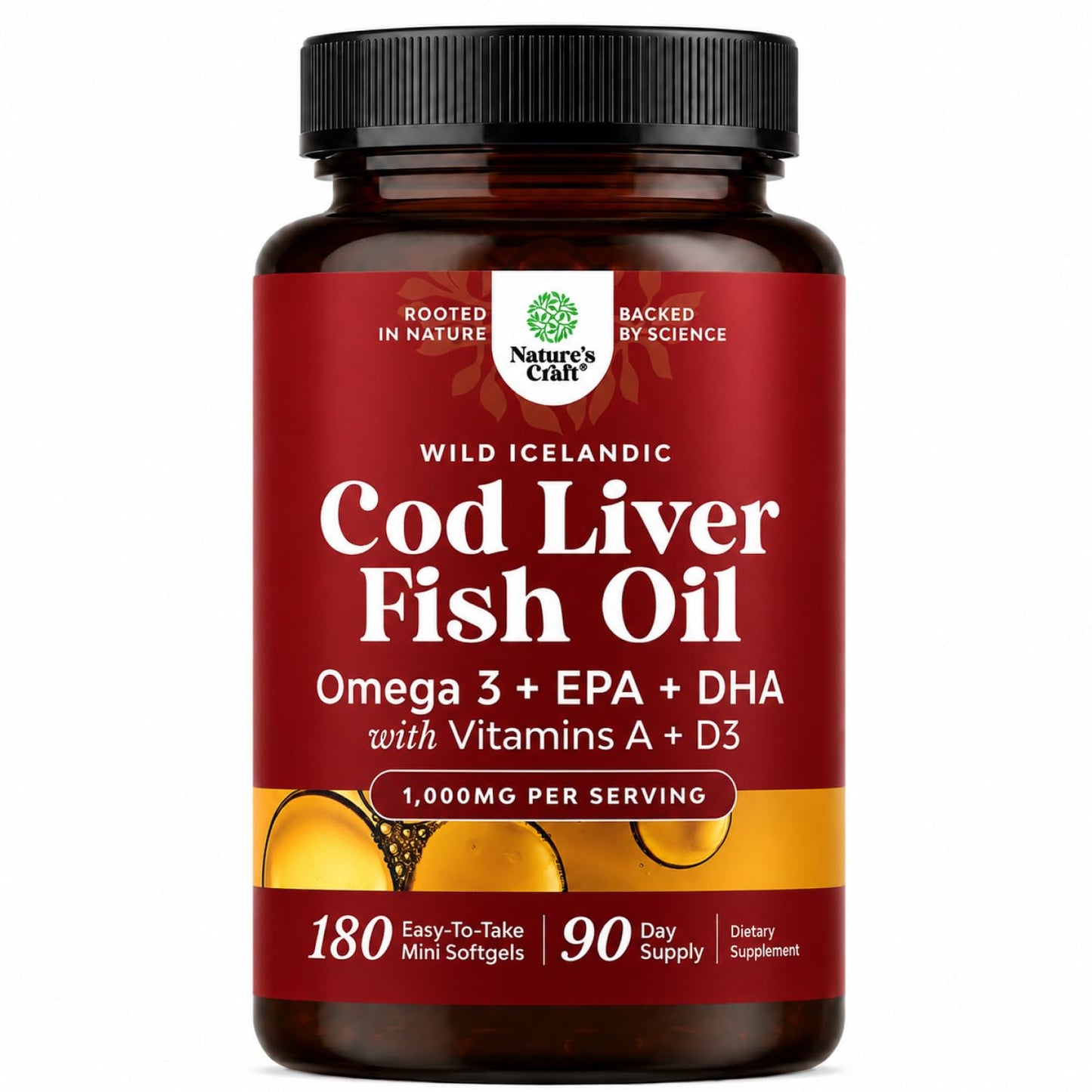 Cod Liver Oil Capsules, Omega 3 Fish Oil, 100 Mini Softgels | 1,000 mg per 2-softgel serving with 240 mg total omega-3s, EPA & DHA, vitamins A & D3, from wild-caught Icelandic cod Gsupps Australia
