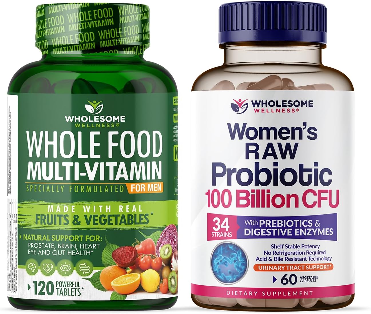 Wholesome Wellness Food Multivitamin for Men + Dr. Formulated Raw Probiotics for Women 100 Billion CFUs Bundle Gsupps Australia