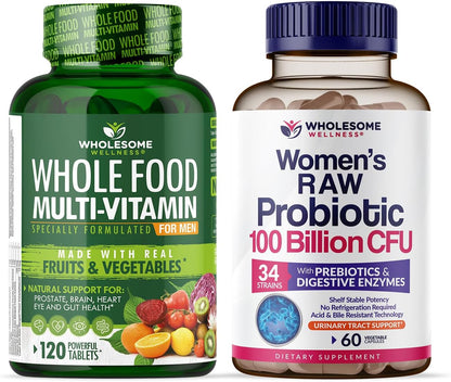 Wholesome Wellness Food Multivitamin for Men + Dr. Formulated Raw Probiotics for Women 100 Billion CFUs Bundle Gsupps Australia