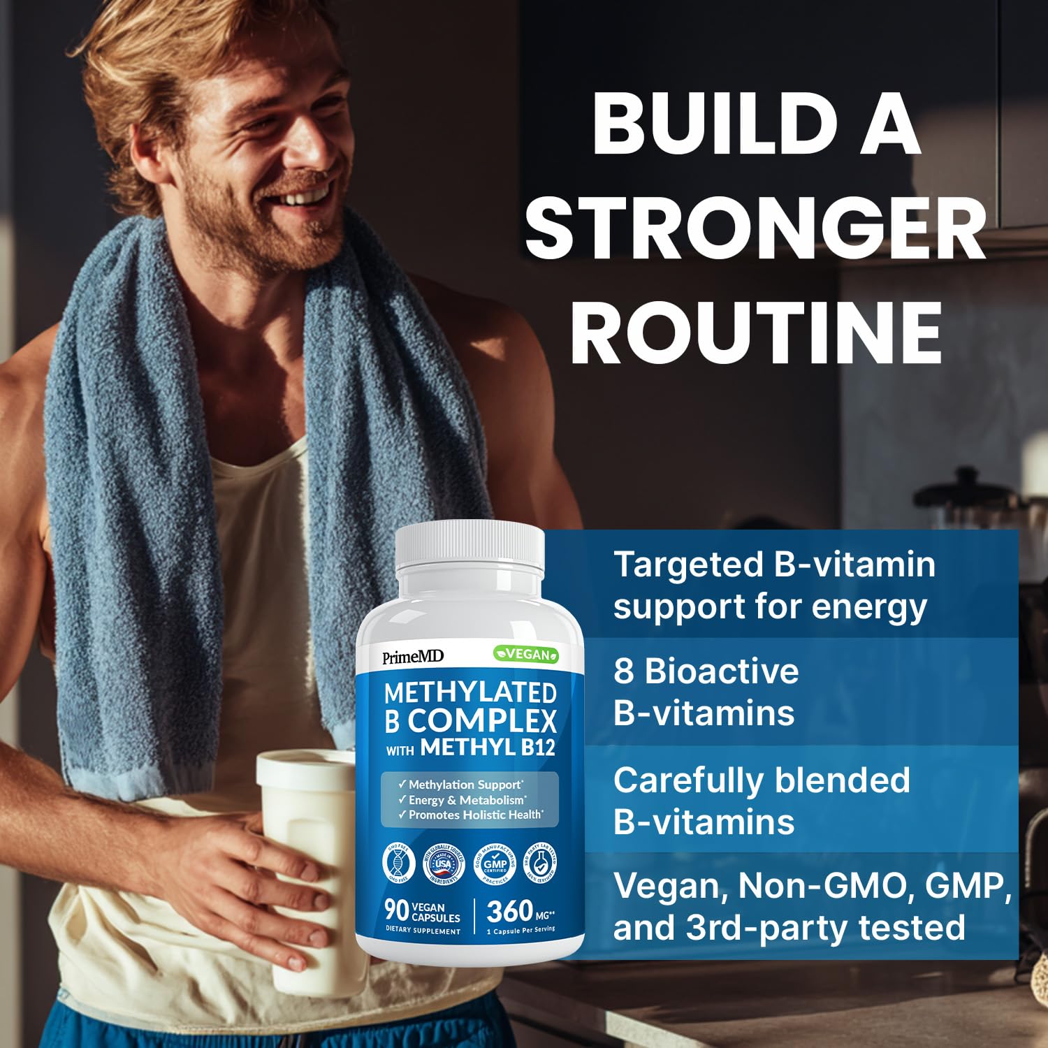 Methylated B Complex with Methylfolate and B12 Methylcobalamin 1000 mcg - Methylated Multivitamin for Energy, Brain Function, and Wellness - Vitamin B Complex for Men & Women (90 Servings) (Pack of 1) PrimeMD buy australia supplements