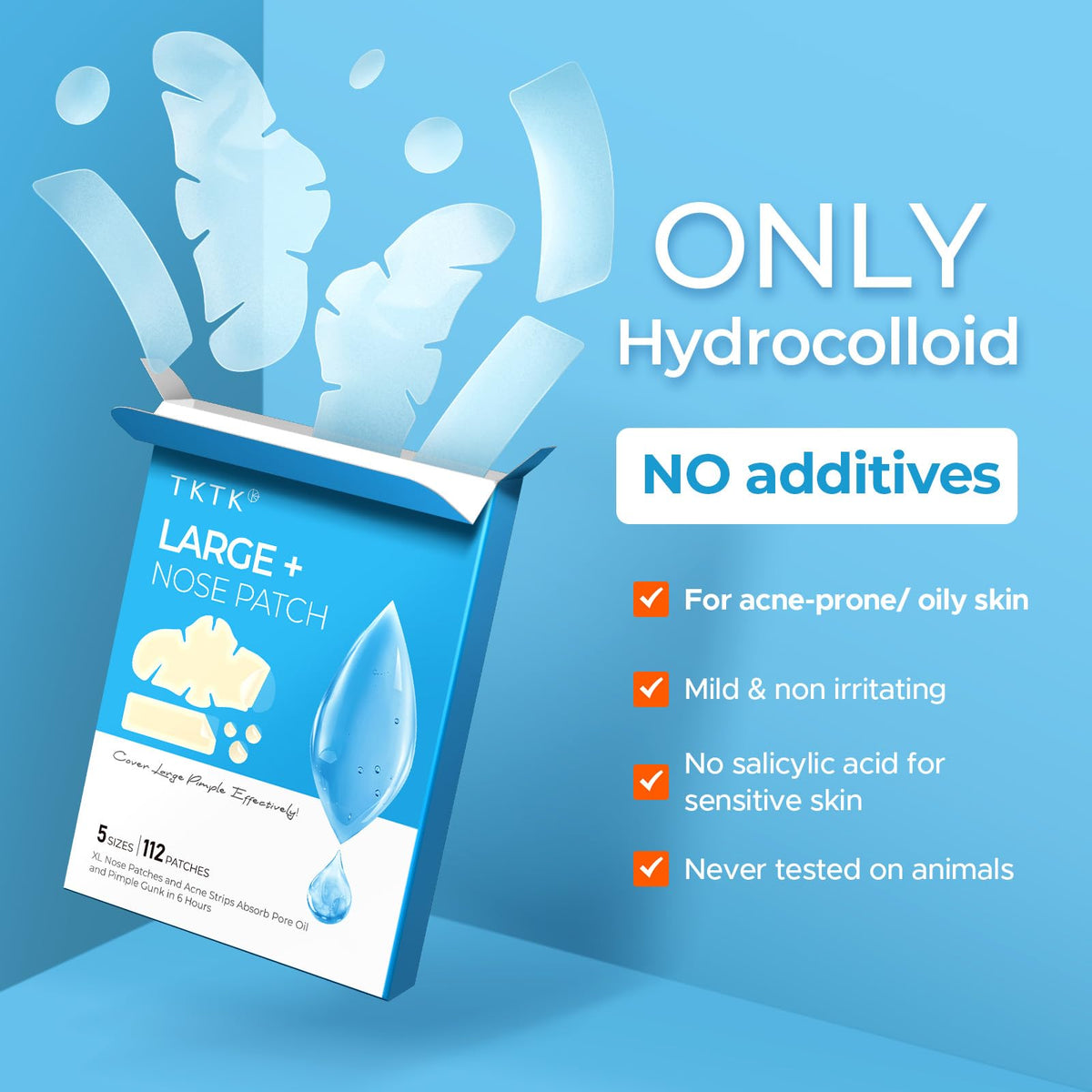 TKTK Hydrocolloid Pimple Patches, XL Nose Pore Strips 91 x 48 mm, 112 Count TKTK