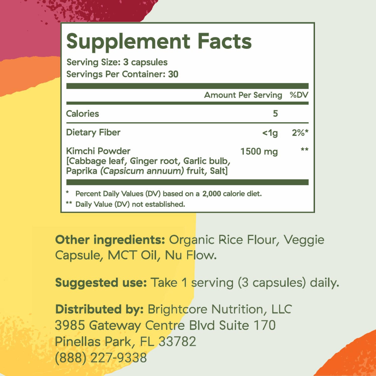 Brightcore Nutrition - Kimchi One, Kimchi Powder Capsules, Probiotics, Enzymes, & Antioxidant Supplement, Premium Gut Health Superfood Brightcore