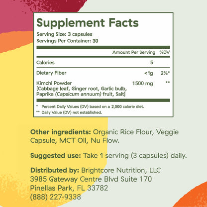 Brightcore Nutrition - Kimchi One, Kimchi Powder Capsules, Probiotics, Enzymes, & Antioxidant Supplement, Premium Gut Health Superfood Brightcore