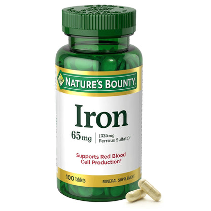 Nature’s Bounty Iron 65mg, 325 mg Ferrous Sulfate, Cellular Energy Support, Promotes Normal Red Blood Cell Production Nature's Bounty