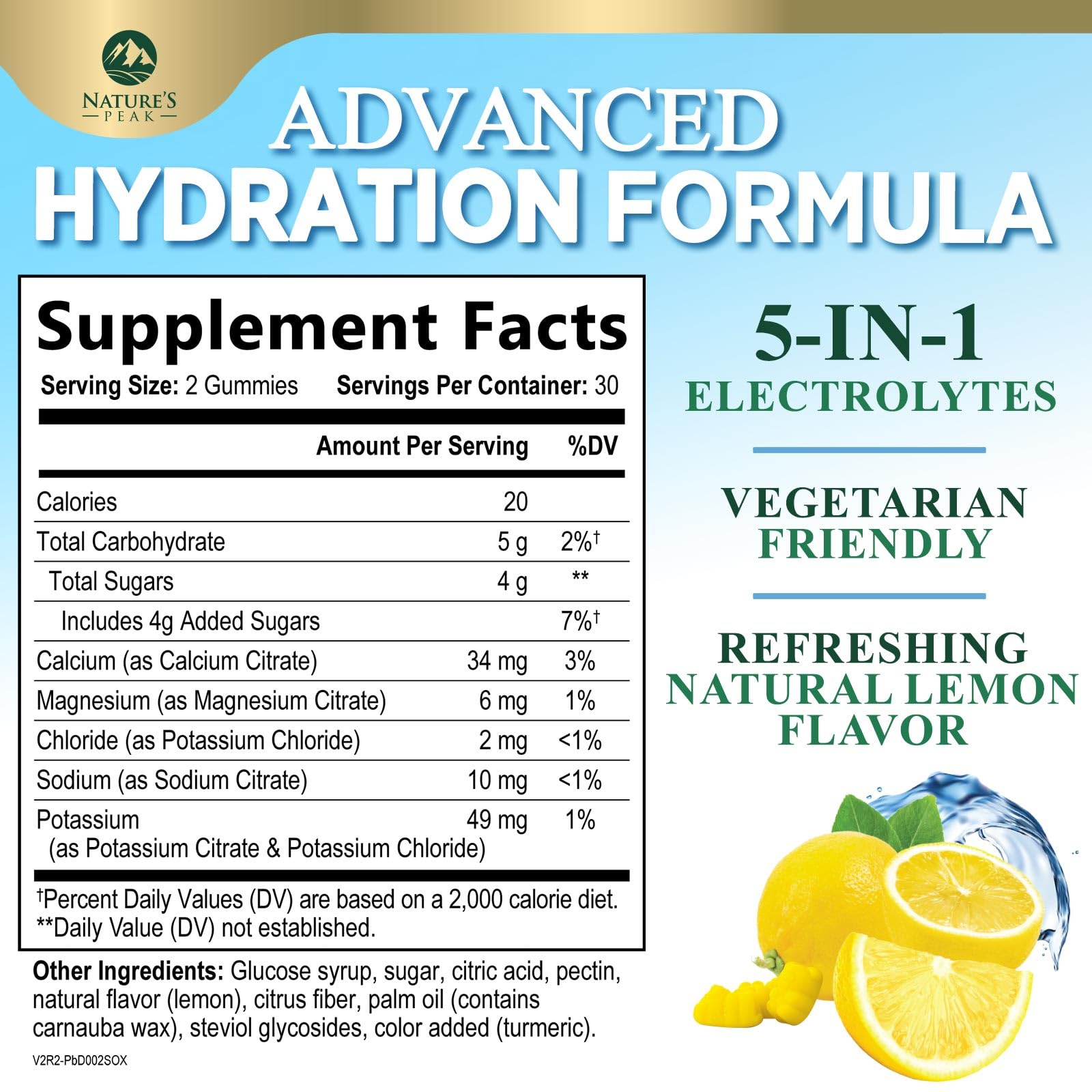 Hydration Electrolyte Gummies - Daily Liquid Replenisher Gummy - Electrolyte Multiplier with Minerals, Potassium & Real Salt - Vegan, Non-GMO - Tasty Lemon Flavor Hydration Electrolytes - 60 Gummies Nature's Peak buy australia supplements