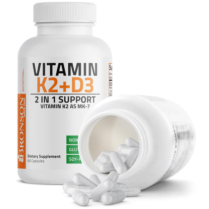 Bronson Vitamin K2 D3 (MK7) Supplement Non-GMO Formula Vitamin D3 5000IU (125 mcg) & 90 mcg K2 MK-7 Bronson