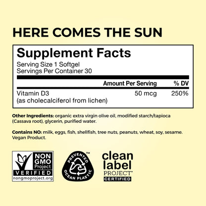 HUM Here Comes The Sun Immune Support Supplement with Vitamin D Supplements for Women and Men for a Healthy Immune System, D3 Vitamin Supports Bone Health, 30 Capsules