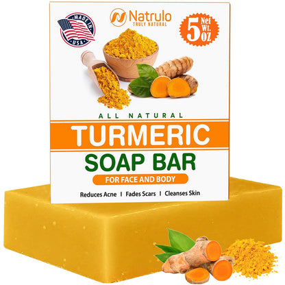 Natural Turmeric Soap Bar for Face & Body – Turmeric Skin Brightening Soap for Dark Spots, Uneven Skin Tone & Underarms – Exfoliating Face Wash Helps Improve Breakouts, & Cleanses Skin – 5oz Bath Bar Natrulo