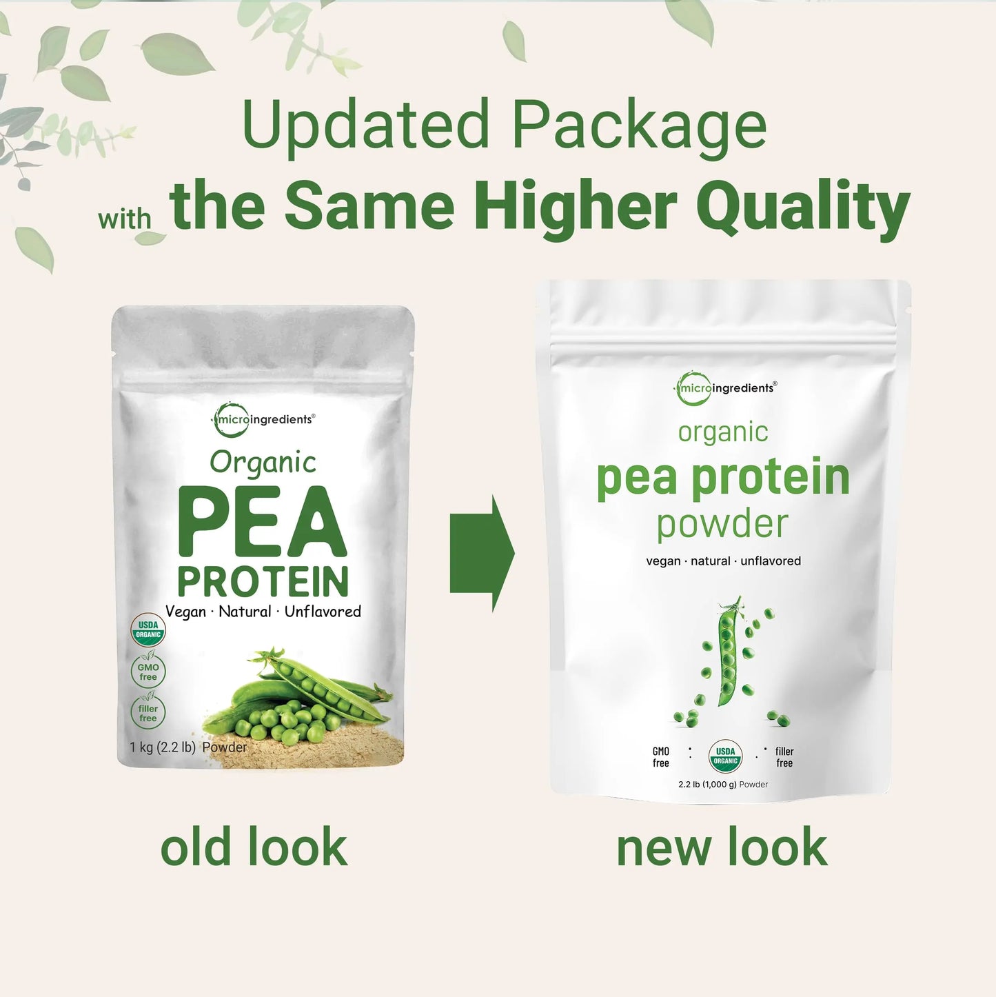 North America Grown, Organic Pea Protein Powder, 1KG (2.2 Pounds) | Plant-Based Vegan Protein, Meatless Protein Supplement, Natural Branched Chain Amino Acids | Non-GMO, Soy Free Micro Ingredients