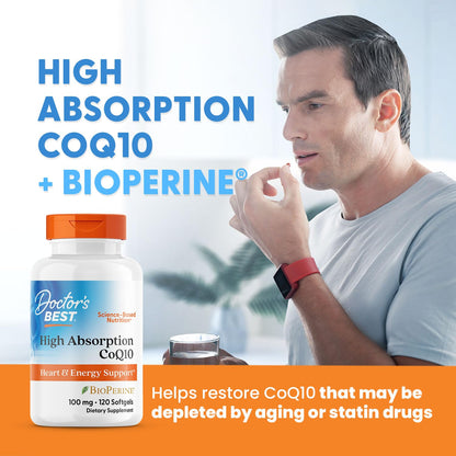 Doctor's Best High Absorption CoQ10 with BioPerine Supplement - Coenzyme Q10 Softgels for Heart Health & Antioxidant Support, Naturally Fermented CoQ10 100mg Doctor's BEST