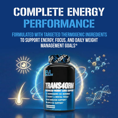 EVL Thermogenic Fat Burner Support - Fast Acting Weight Loss Energy and Appetite Support - Trans4orm Green Tea Supplement Evlution