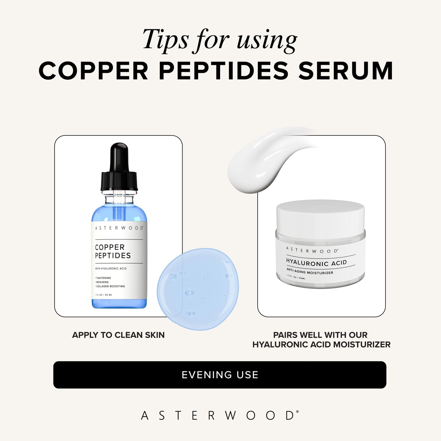 Asterwood Copper Peptides Serum for Face - with GHK-Cu Peptide and Hyaluronic Acid - Anti-Aging Facial Serum - 1 Fl Oz Asterwood