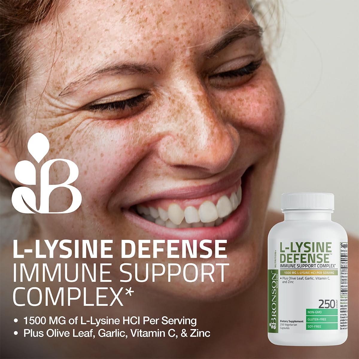 Bronson L-Lysine Defense Immune Support Complex 1500 MG L-Lysine Plus Olive Leaf, Garlic, Vitamin C and Zinc Bronson