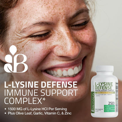 Bronson L-Lysine Defense Immune Support Complex 1500 MG L-Lysine Plus Olive Leaf, Garlic, Vitamin C and Zinc Bronson