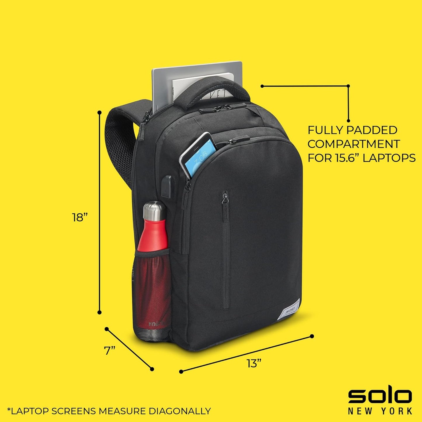 Solo New York Laptop Backpack for Women & Men -Carry On Bookbag for Travel & Work, Lightweight Bag, Side Mesh Pockets, Fits 15.6" Computer - Re:Define, Black Gsupps Australia