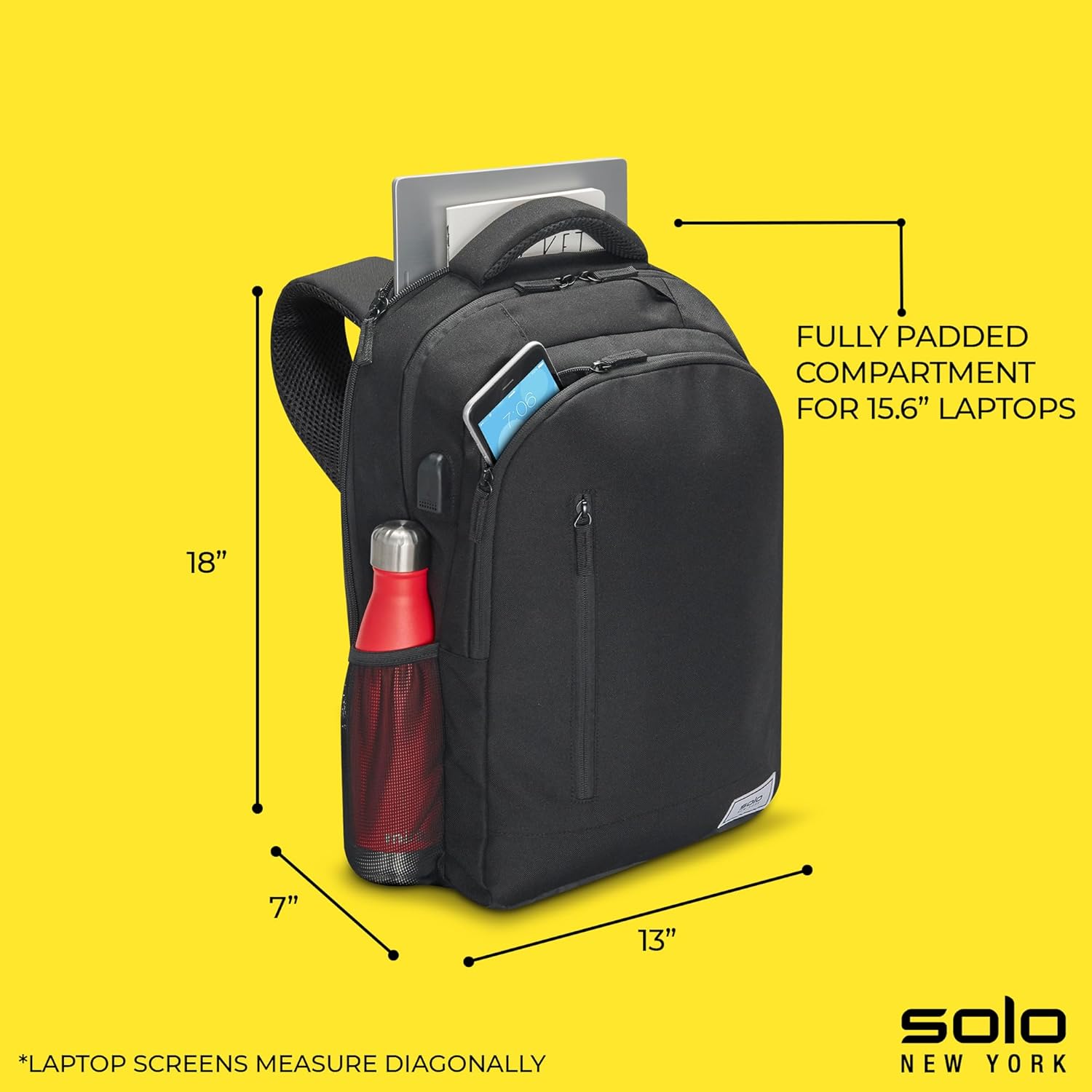 Solo New York Laptop Backpack for Women & Men -Carry On Bookbag for Travel & Work, Lightweight Bag, Side Mesh Pockets, Fits 15.6" Computer - Re:Define, Black Gsupps Australia