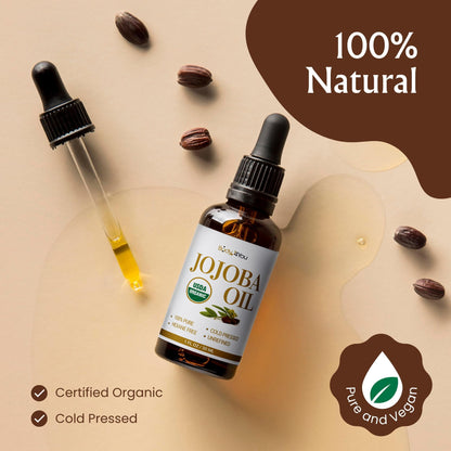 BodyJ4You Organic Golden Jojoba Oil - USDA 100% Pure Cold Pressed Unrefined BodyJ4You