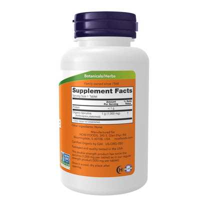 NOW Foods Supplements, Certified Organic, Spirulina 1000 mg (Double Strength), Rich in Beta-Carotene (Vitamin A) NOW Foods