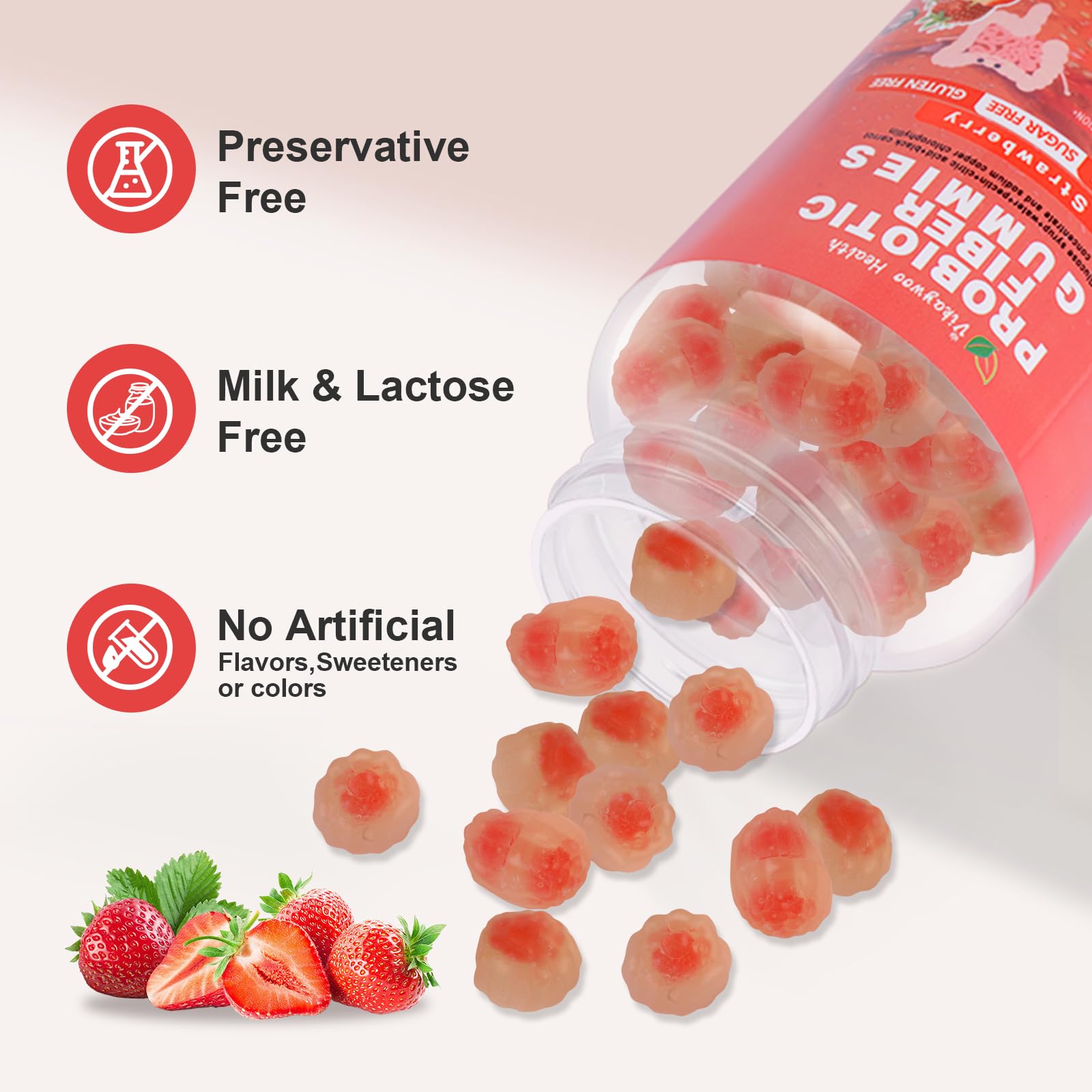 Vikaywoo Probiotic Fiber Gummies for Adults, No Sugar Added Strawberry Flavor– 2 Billion CFUs –Vitamin C,Vitamin D–Digestive Health & Regularity Support(120 Count) Vikaywoo buy australia supplements