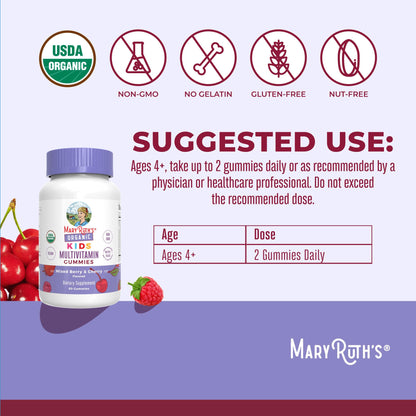 MARYRUTH'S Kids Vitamins | Multi | 1 Month Supply | Multivitamin Gummies for Ages 4+ | Multivitamin for Kids | Vegan | Only 2 Gummies a Day | 60 Count MARYRUTH'S