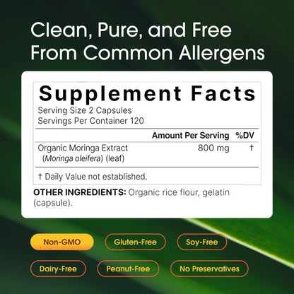 NatureBell Moringa - 240 Capsules - Organic Moringa for Immune, Energy & Skin Health Support - Green Superfood Properties NatureBell