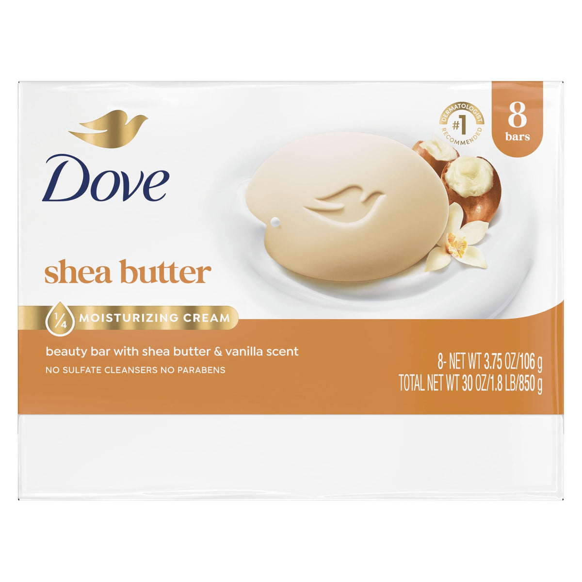 Dove Shea Butter Beauty Bar Soap 8 Count, Cleanser, 3.75 oz I beauty bar Dove