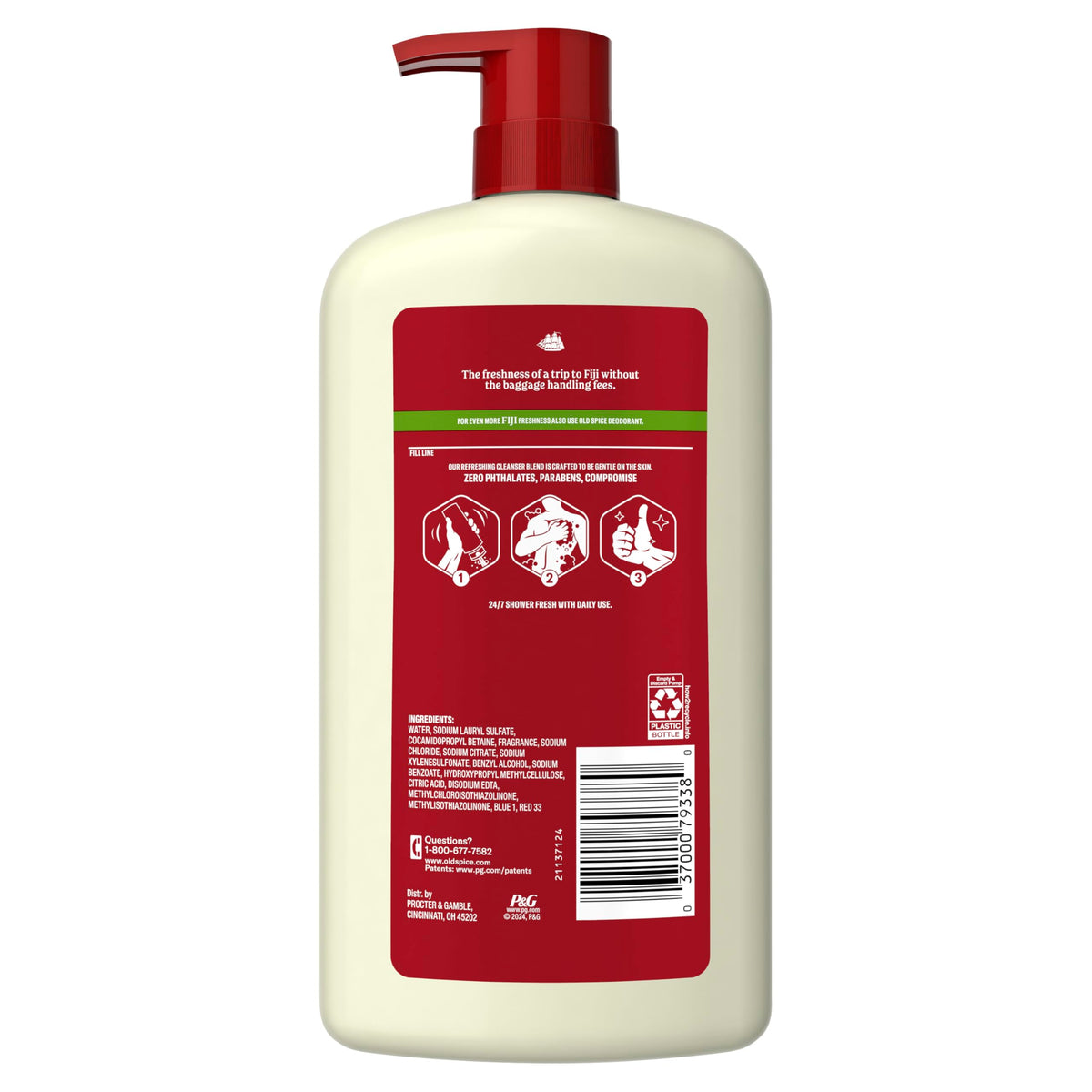 Old Spice Cleansing Body Wash for Men, 24/7 Shower Fresh with Lasting Scent, Cleanse & Refresh, Gentle on Skin, Vitamin B3, Fiji with Palm Tree + Coconut Scent, 25 oz (Pack of 4) Old Spice