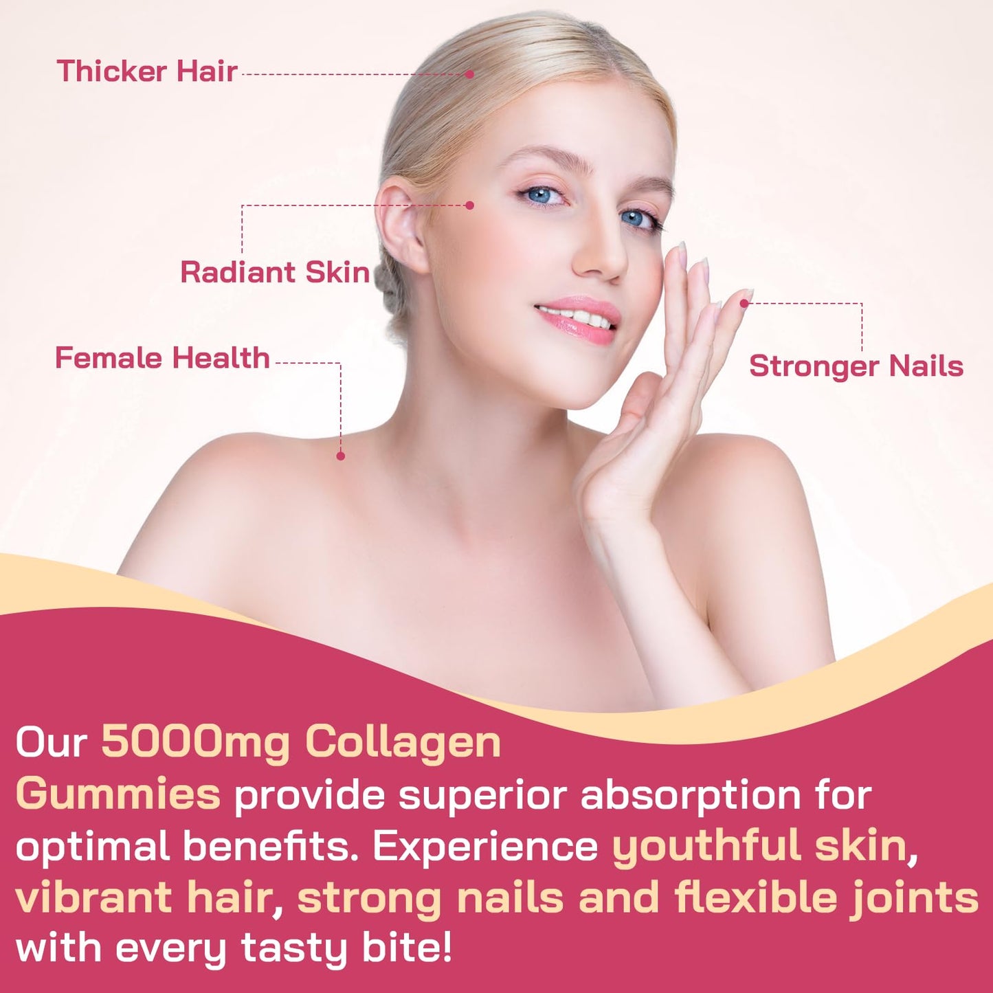 OHaboth Collagen Gummies for Women, Hydrolyzed Collagen Peptides Type I, II, III, V, X, 0 Sugar - Collagen Gummies for Skin, Wrinkles, Hair, Nails OHaboth