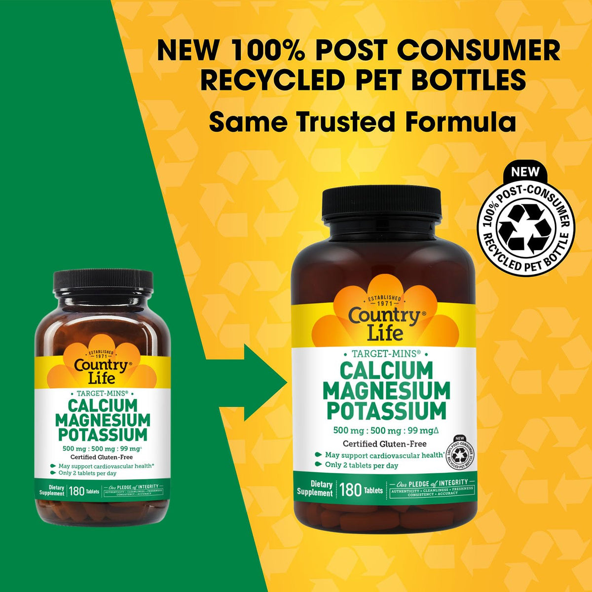 Country Life Target Mins - Calcium Magnesium Potassium Bone & Heart Health Supplement, 1000mg Calcium, 500mg Magnesium, Supports Calcium Utilization Country Life