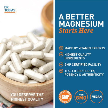 Dr. Tobias Magnesium Bisglycinate - High Absorption Magnesium Buffered Chelate Complex 200 mg per Capsule | Supports Energy, Muscle, Bone & Joint Health - Non-GMO Magnesium Supplement, 120 Capsules