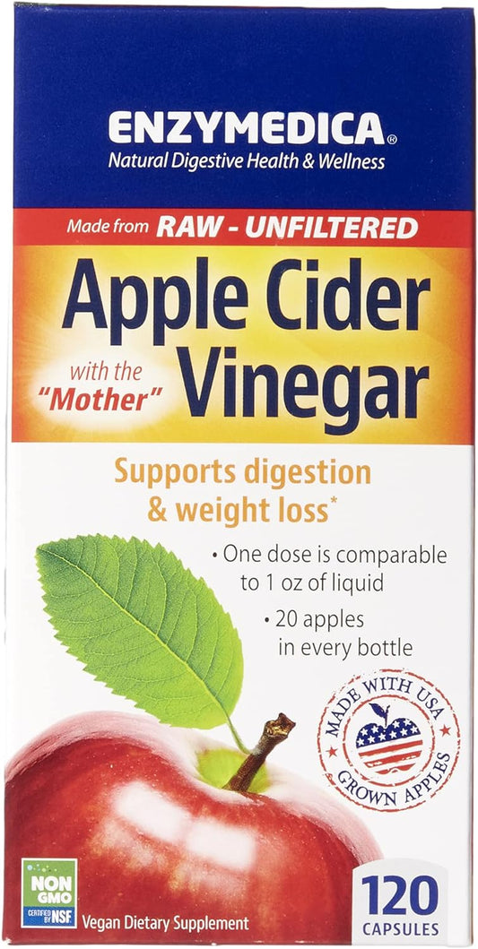 Enzymedica Apple Cider Vinegar Supplement for Men & Women - Apple Cider Vinegar Capsules with Mother, Raw & Unfiltered, Gut Health & Digestive Support, Gluten Free ACV, Vegan, Non-GMO - 120 Count Gsupps Australia