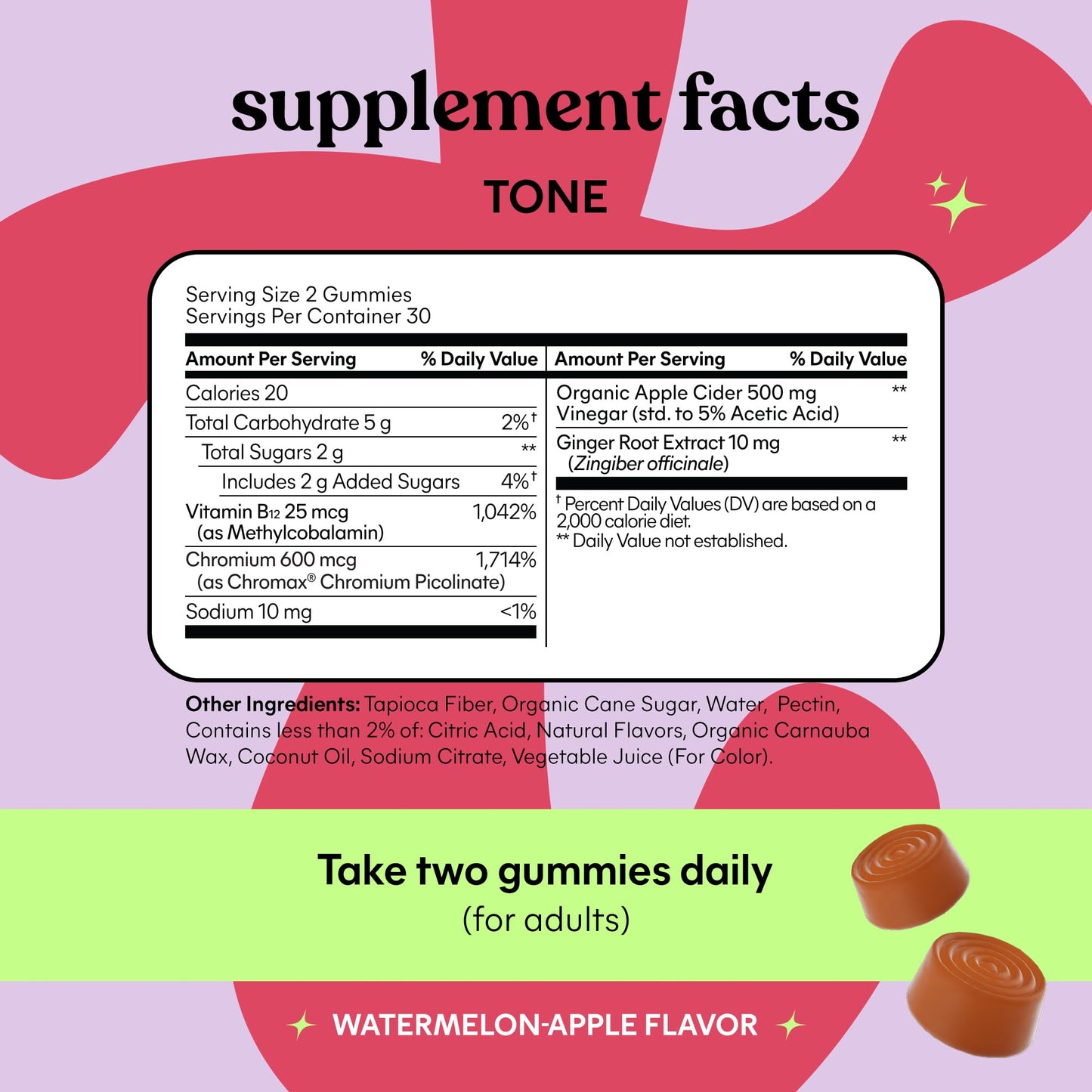 Lemme Tone Metabolism Gummies, Apple Cider Vinegar, Clinically Studied Chromium, B12, Ginger Root Extract, Promote Lean Body Mass Lemme