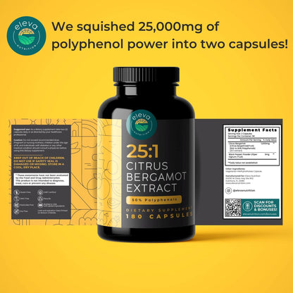 Citrus Bergamot Extract 1000mg Capsules — Natural 25:1 Citrus Bergamot Supplement with 50% Polyphenols Extract and Black Pepper Eleva Nutrition