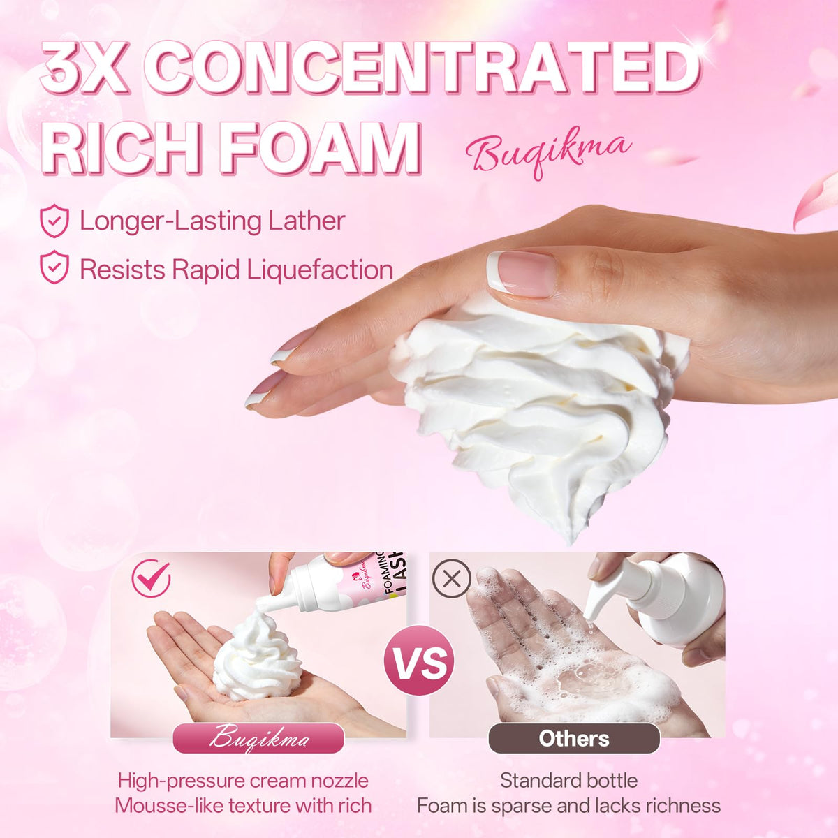 Buqikma Foaming Lash Shampoo Eyelash Extension Cleanser 3.4Fl Oz, Unscented Buqikma