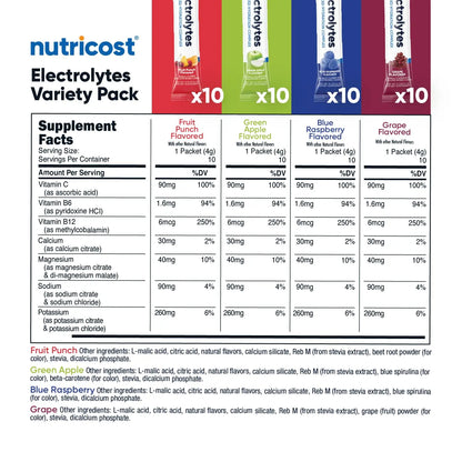 Nutricost Electrolytes Complex, Variety Pack Flavored, 40 Stickpacks - Advanced Hydration Complex Nutricost