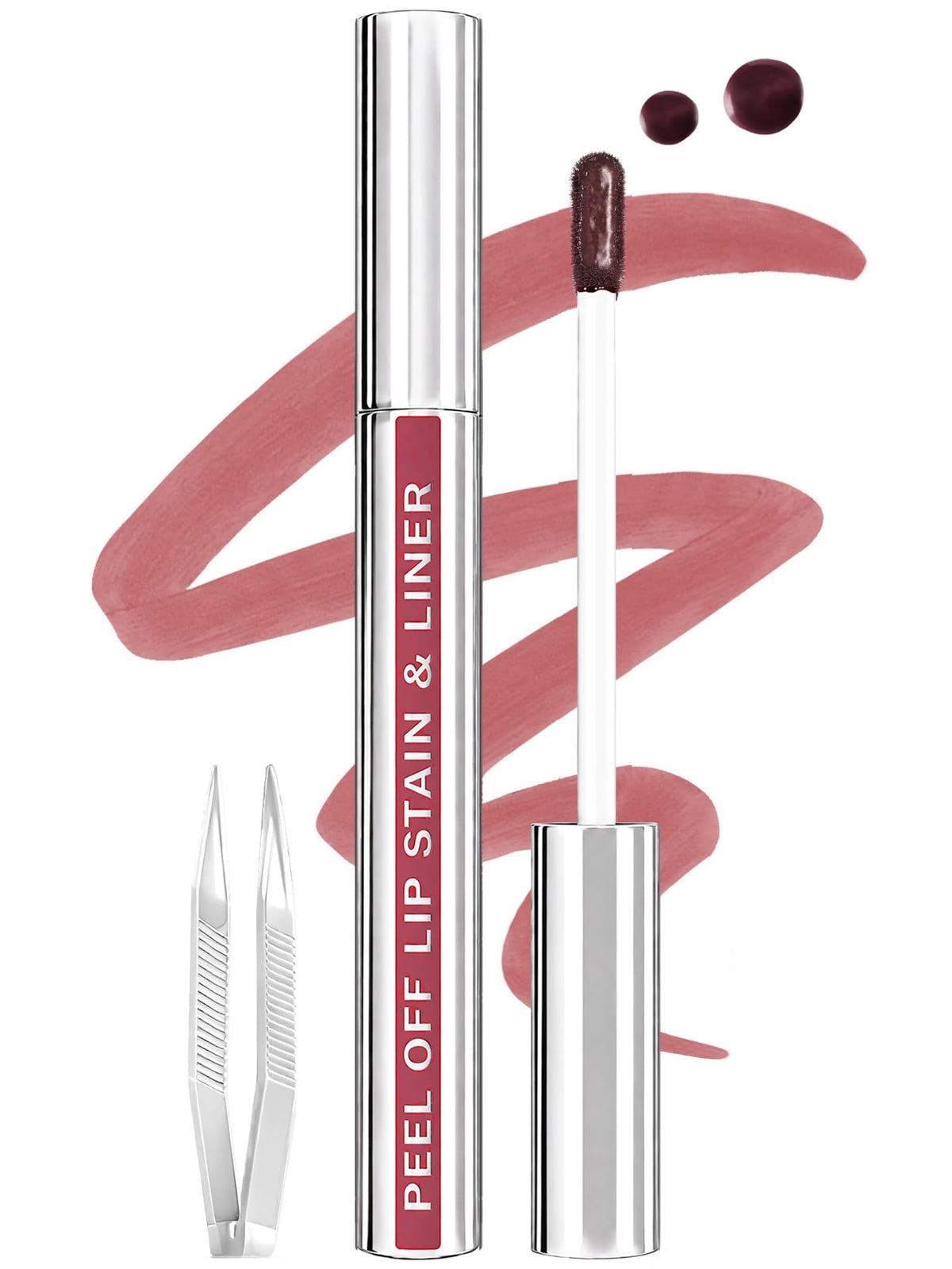 QCMME Lip Stain Peel Off Lip Liner Stain with Tweezer, Long Lasting Matte Lip Tint Tattoo, Highly Pigmented Color Lip Makeup, Waterproof Lipstick, Transfer-proof Lipstain for Women, Nude Pink QCMME