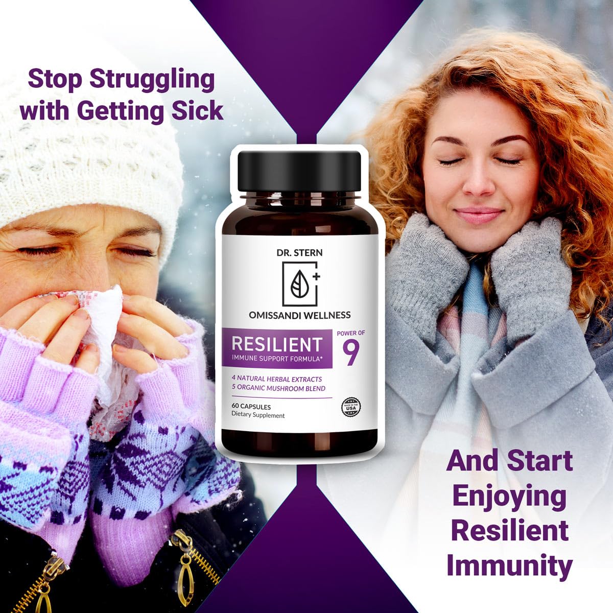 OMISSANDI-WELLNESS Resilient - Natural Immune System Support - Dr. Ian Stern Formulated - to boost your defenses - W/Organic Mushroom Blend, Echinacea, Astragalus & More - Vegan - Made in USA- 60 Caps Dr. Stern buy australia supplements