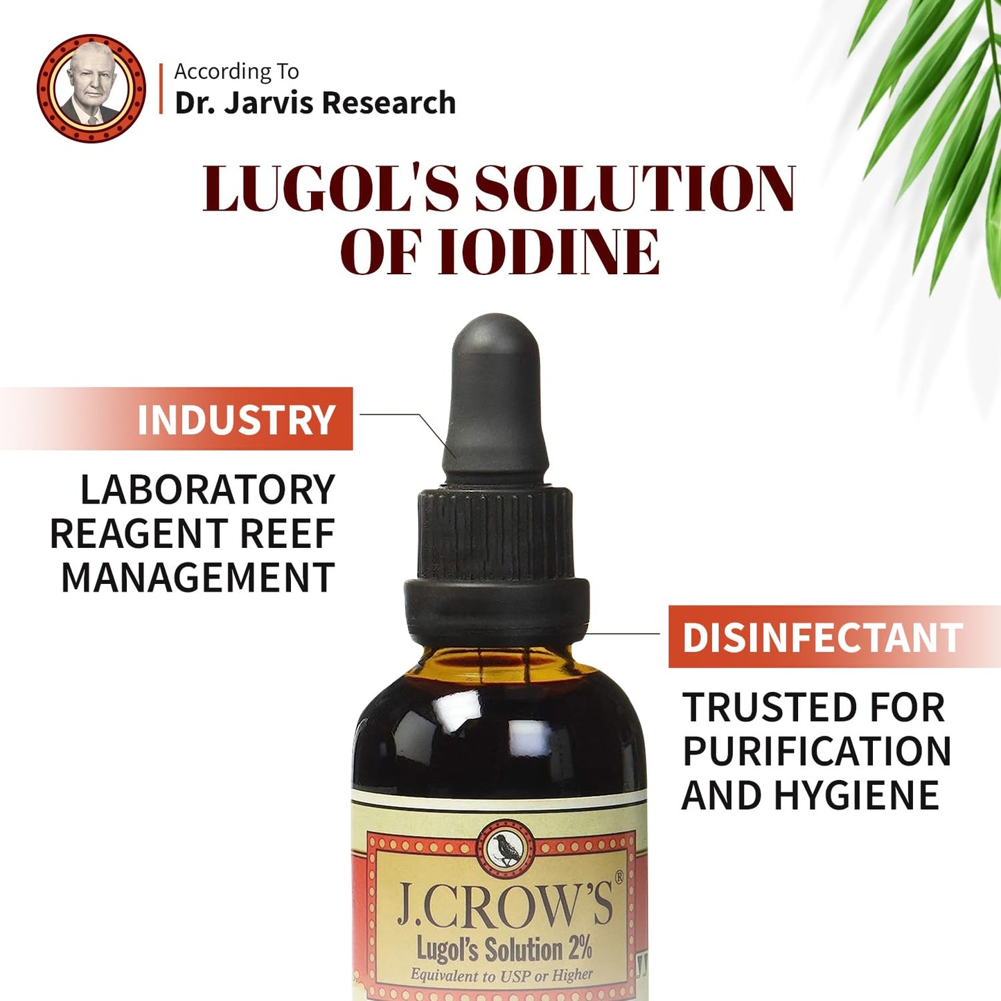 J.CROW'S® Lugol's Solution of Iodine 2% 2 oz (1 Bottle) – Premium Iodine & Potassium Iodide Liquid, Gluten J. CROW'S