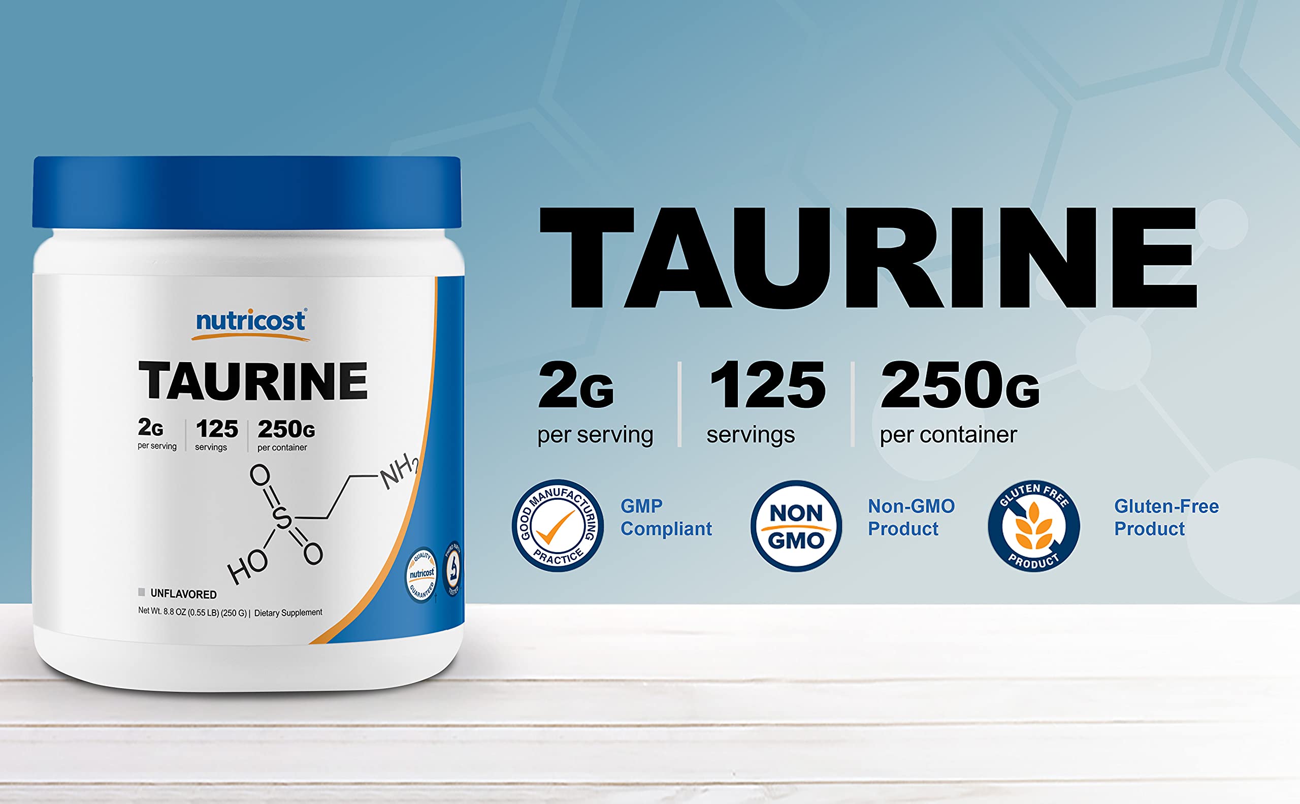 Nutricost Taurine Powder 250 Grams - 125 Servings, 2000mg Per Serving Nutricost buy australia supplements