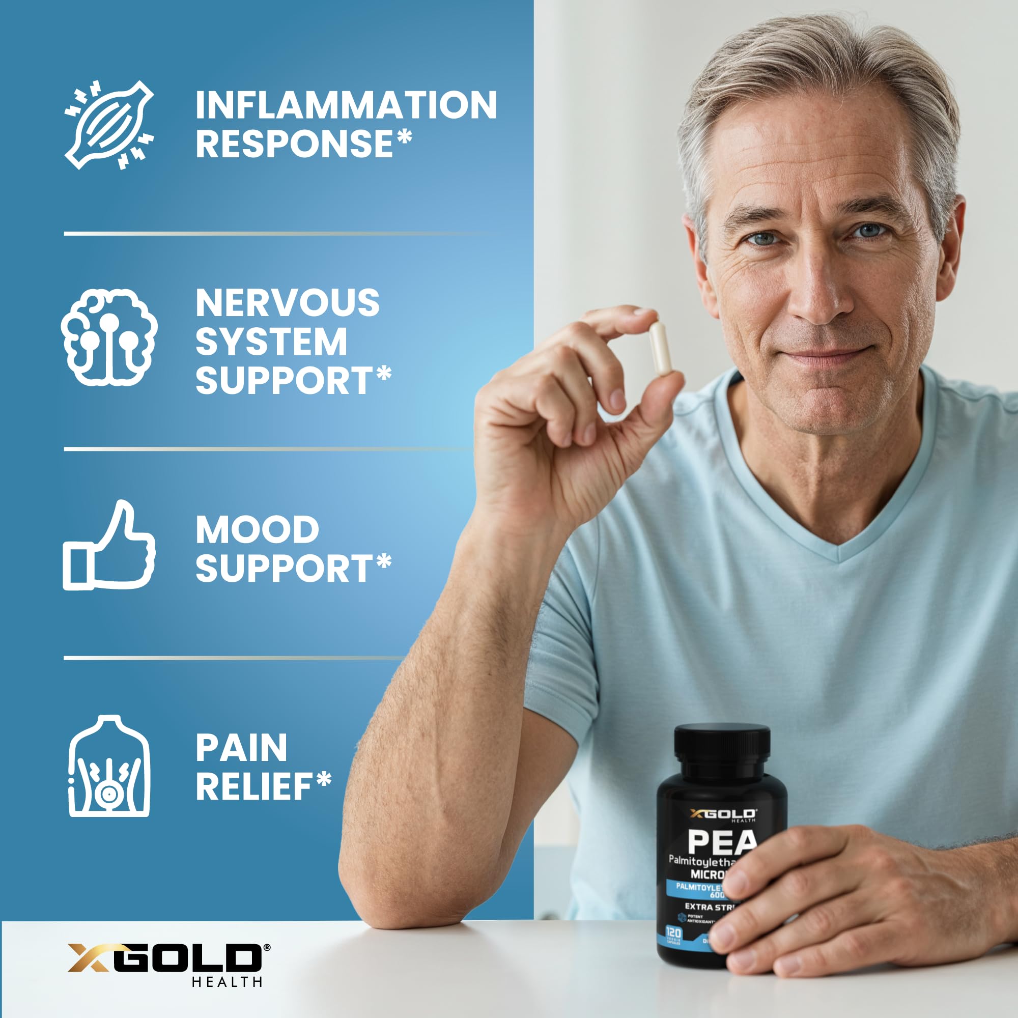 Palmitoylethanolamide Pea Supplement 600 mg | Micronized Pea 99% Highly Purified and Bioavailable | Made in USA | Supplement for Men and Women - 120 Capsules X Gold Health buy australia supplements