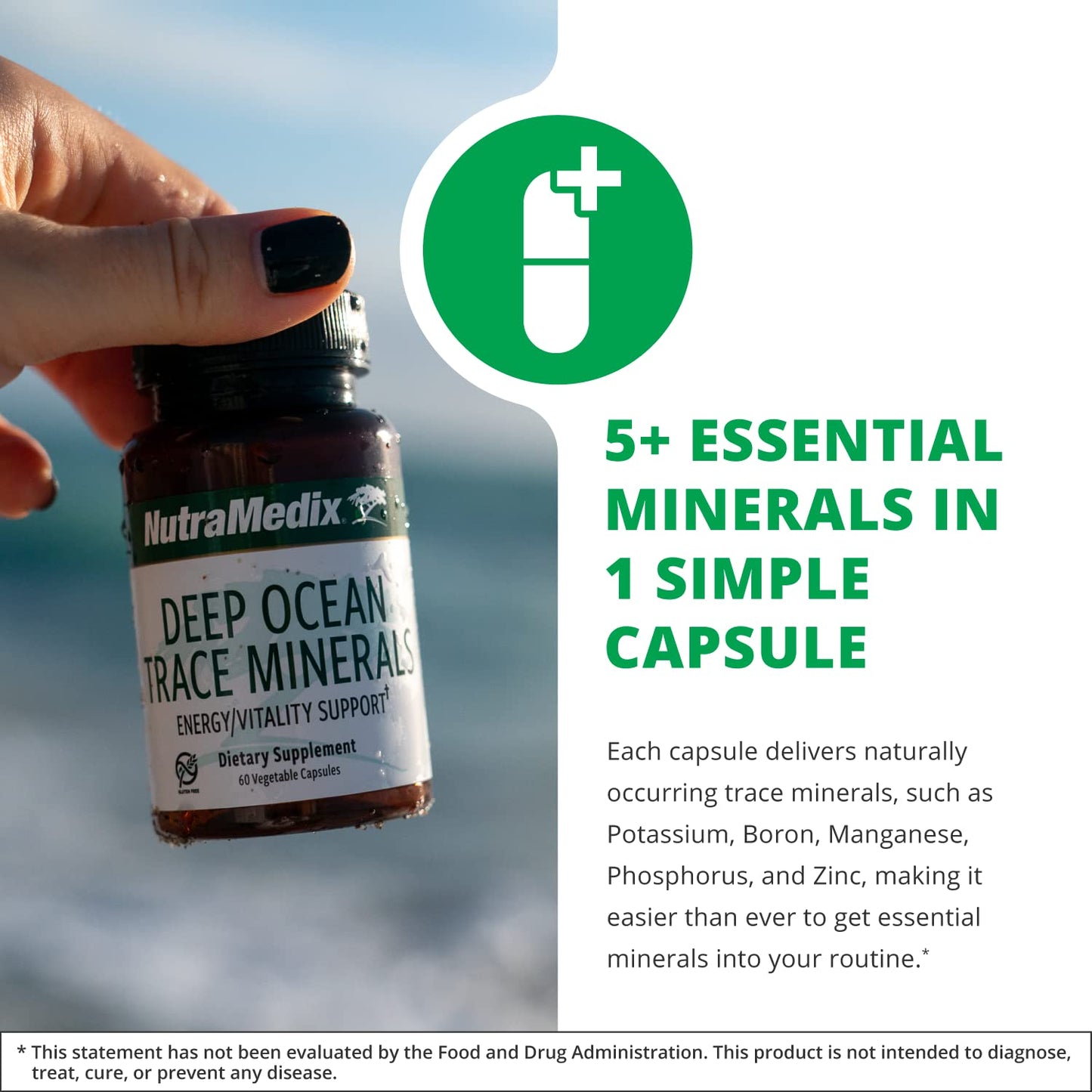 NutraMedix Deep Ocean Trace Minerals 1,000mg - Mineral & Energy Supplements - Magnesium, Zinc, Potassium, Boron, Phosphorus & Manganese NutraMedix