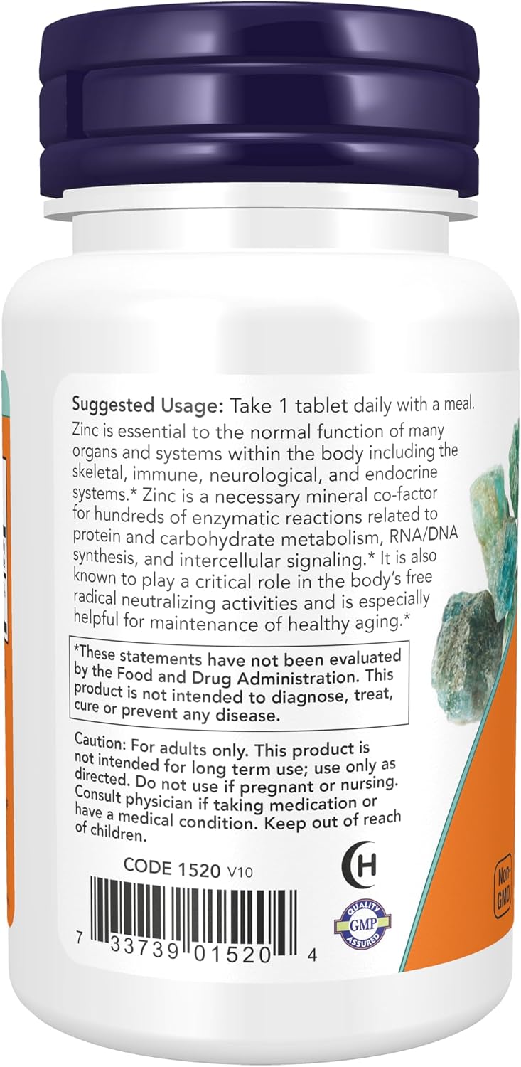 NOW Foods Supplements, Zinc (Zinc Gluconate) 50 mg, Supports Enzyme Functions*, Immune Support*, 100 Tablets Gsupps Australia