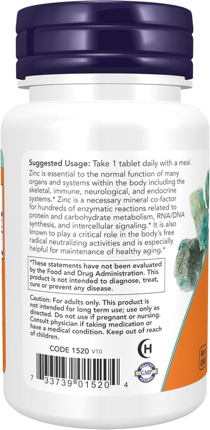 NOW Foods Supplements, Zinc (Zinc Gluconate) 50 mg, Supports Enzyme Functions*, Immune Support*, 100 Tablets Gsupps Australia